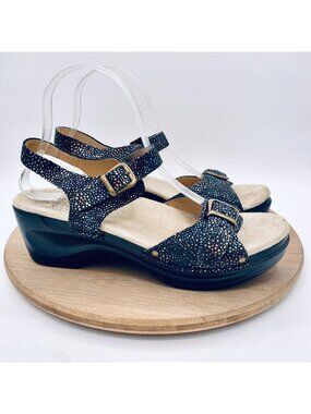 Sanita Sandals Womens 9 40 Black Leather Ankle Strap Deena Shiny